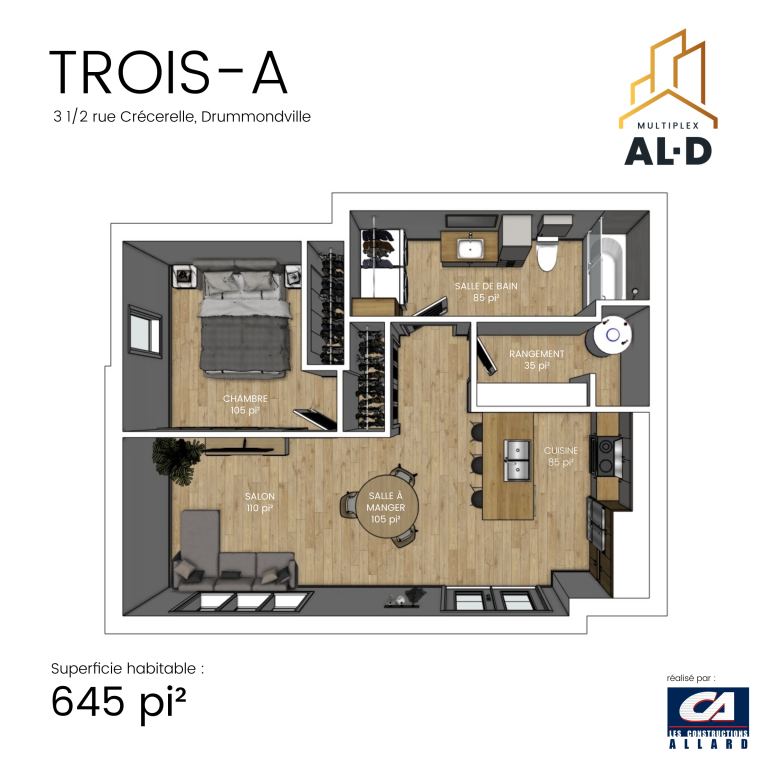 Logement NEUF à Louer 3 ½ Une Chambre