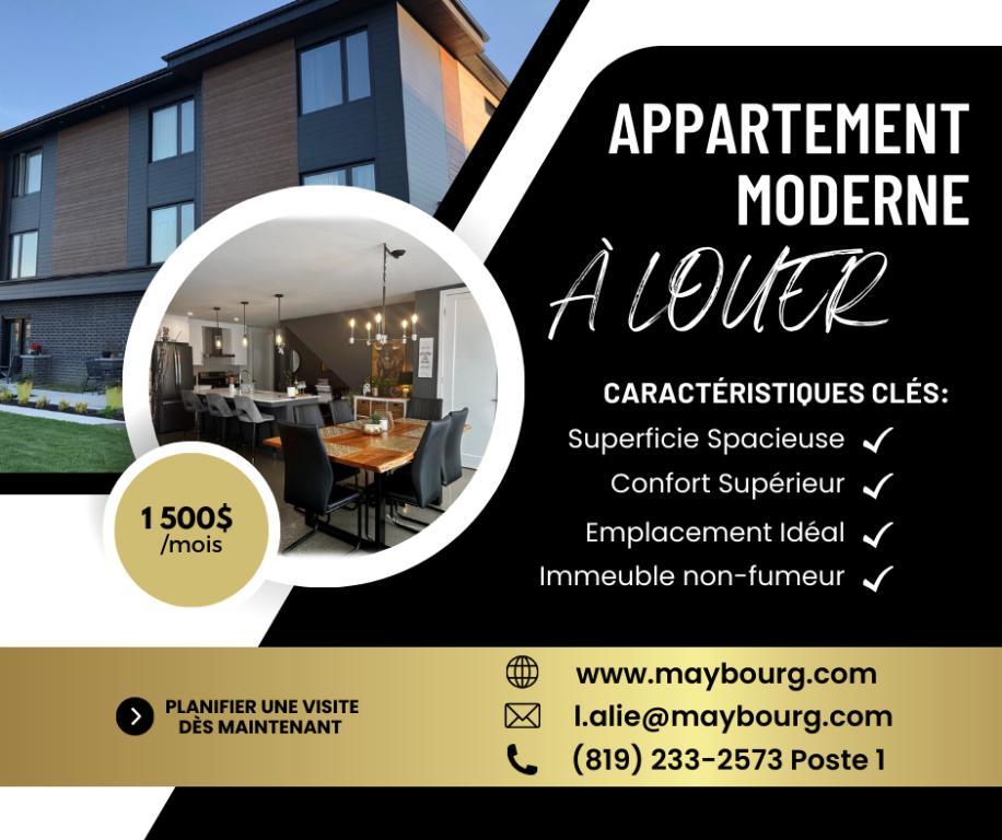 À BÉCANCOUR - TRÈS GRAND 4.5 - CONDO À LOUER À 15 MINUTES DU PARC INDUSTRIEL DE BÉCANCOUR ET À 5 MIN. DE TROIS-RIVIÈRES - Logement à louer