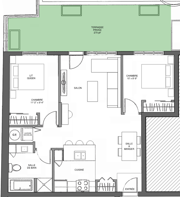 Condo 4 ½ Terrasse Privée, Semi-Meublé,