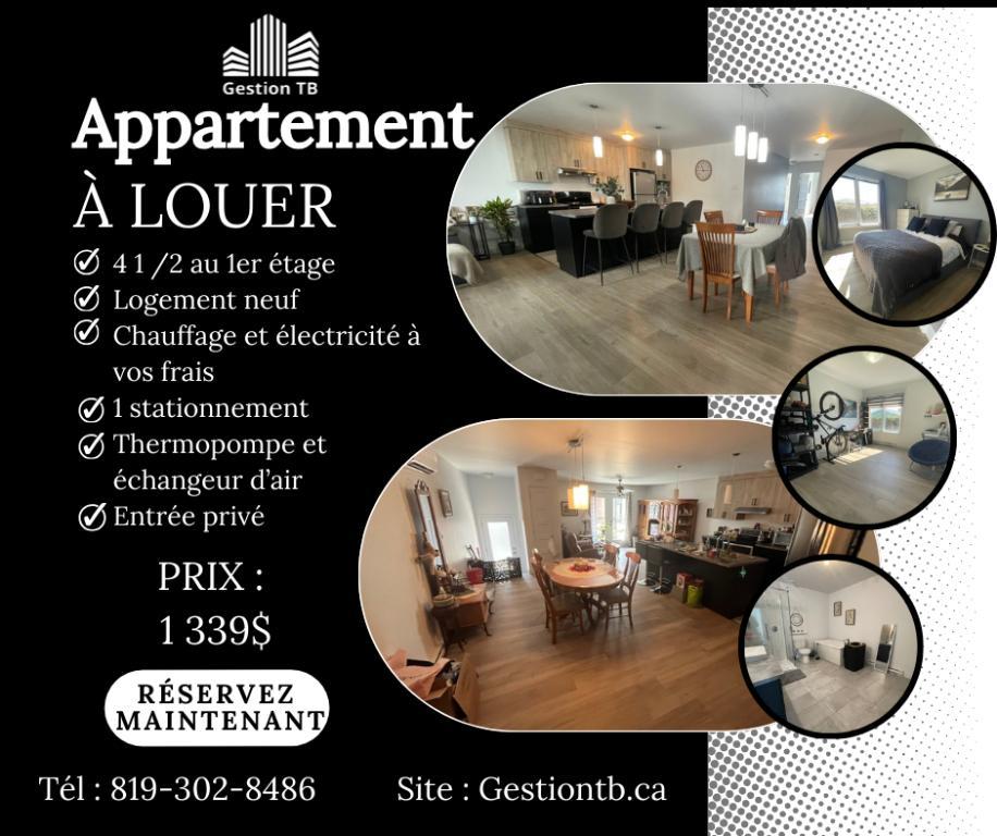 Logement 4 1/2 à louer. Bien situé à Drummondville secteur St-Charles !!