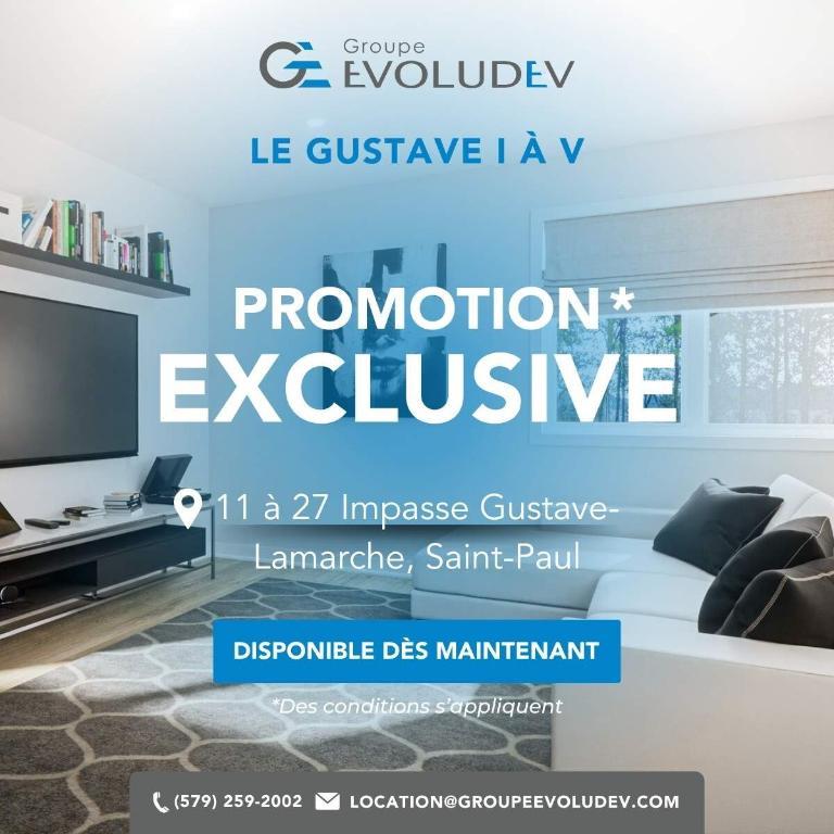 Le Gustave I-V | Unités locatives neuves 4 1/2 & 5 1/2, St-Paul