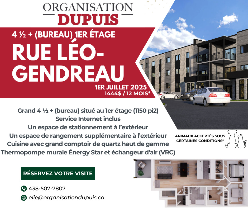 4 1/2 + Espace Bureau NEUF!