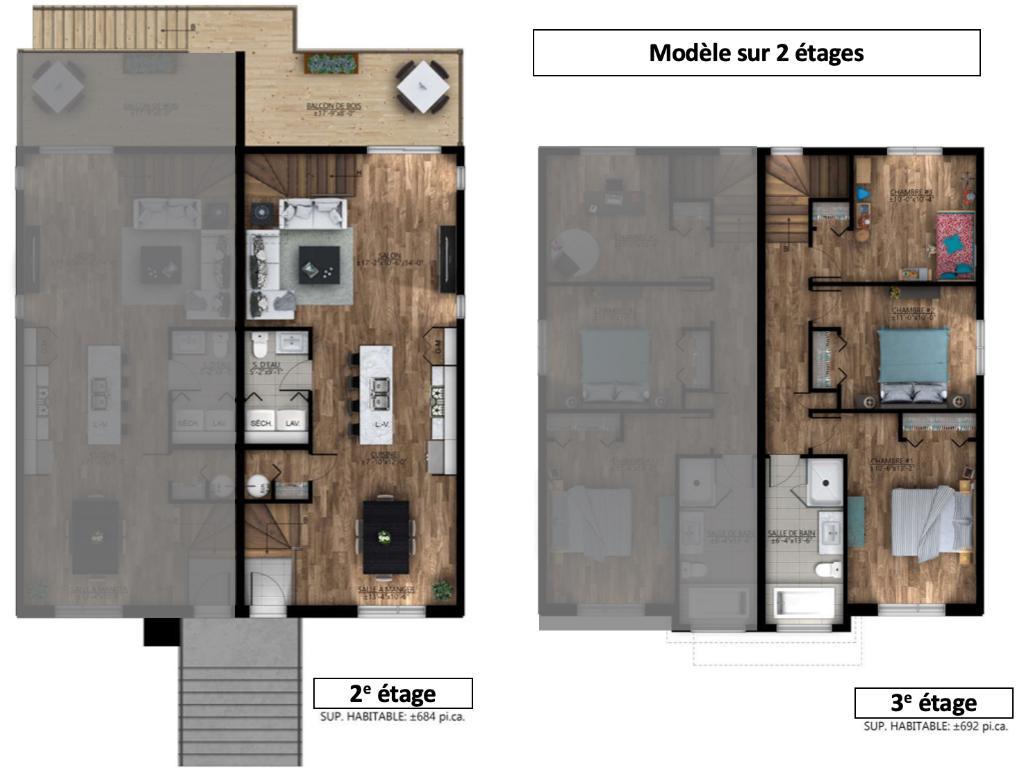 Condo 5 1/2 à louer, sur 2 étages, stationnement, construction 2021 - St-Jérôme 1er juillet 2025