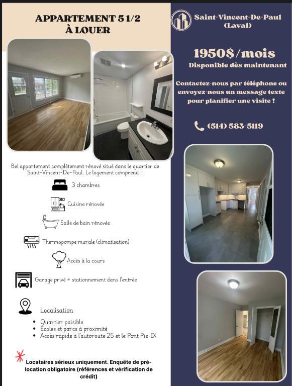 Appartement 5 1/2 à louer