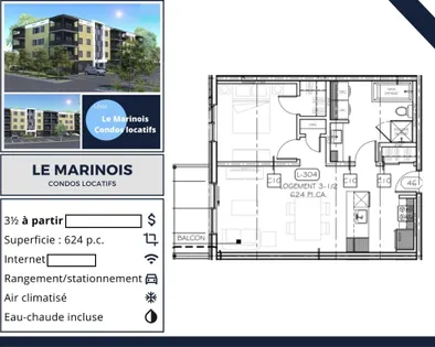 3 rooms apartment of 57m² in Lévis