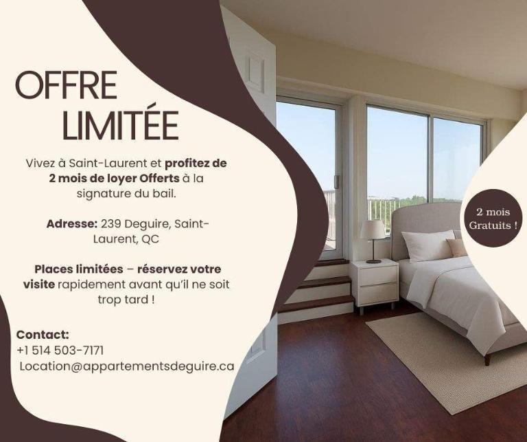 2 CH - 1 SDB - St-Laurent - $1,695 /mo